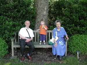 Grandpa, Connor and Granny at the gardens.