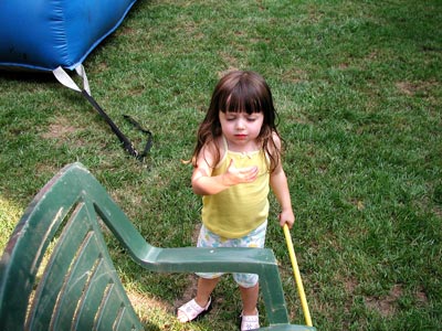 Jemma waitng for a drink off dad